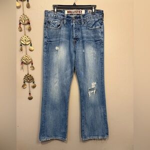 Hollister 2010 Y2K Distressed Grunge Baggy Wide Leg Cotton Mens Jeans 30W 30L